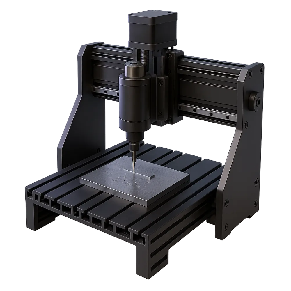 Ploter CNC z wrzecionem nad aluminiową płytą